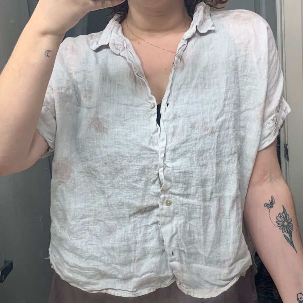 Neutral Earth Toned Tye Dye Button Up Linen Top